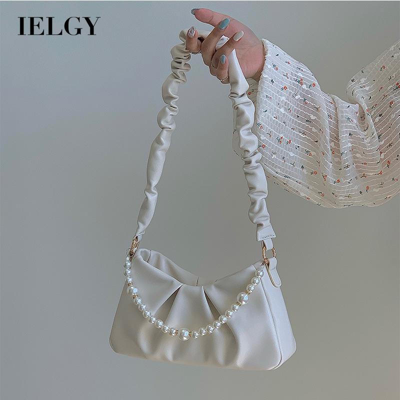Ielgy Niche Túi Xách Hình Đám Mây Ngọc Trai Xếp Ly Thiết Kế Mới Cho Nữ