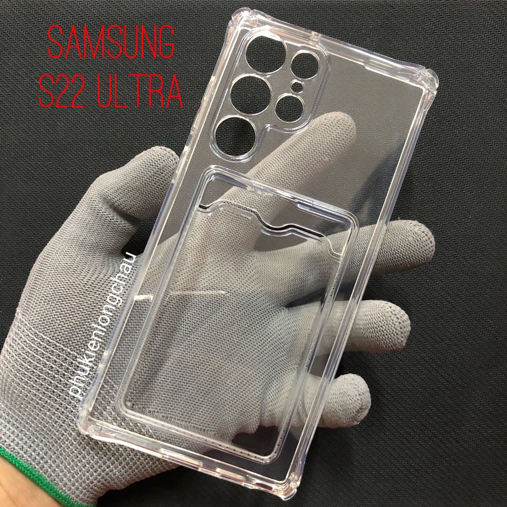 Ốp Lưng Samsung S22 Ultra Trong Chống Sốc Gù Bảo Vệ Camera Kèm Ngăn Đựng Thẻ