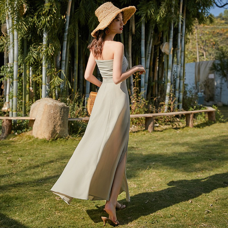 Đầm sét nữ cột ngực dáng dài xòe tôn dáng gợi cảm quyến rũ đi biển Emilyshop