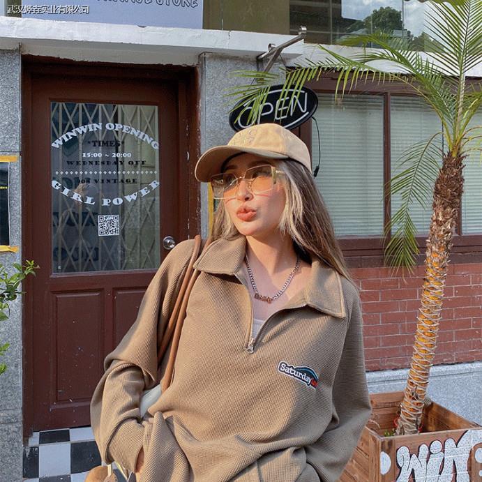 ❦♤▩Áo Sweater cổ POLO tay dài phối khóa kéo nửa phong cách Retro Mỹ mới mùa thu đông 2021