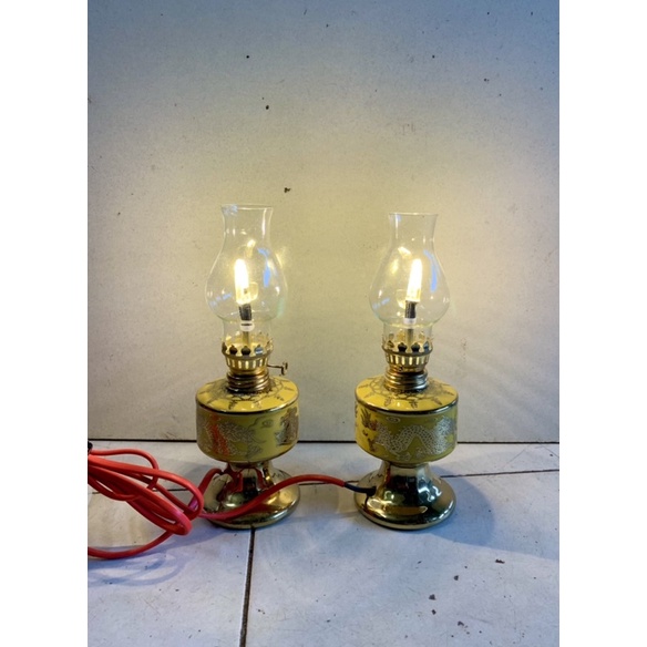 Đèn thờ điện led cúng truyền thống trụ tròn kim sa vàng cao 18cm sáng rực rỡ - Có dây + bóng sẵn