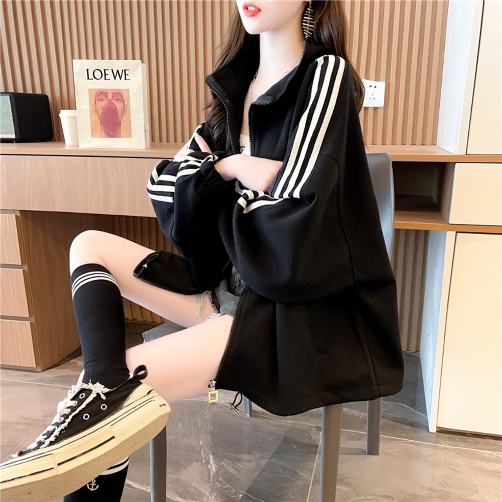 Áo khoác nam nữ thể thao ulzzang 3 sọc 🌸 Áo sweater hoodie nỉ bông kiểu dáng thể thao form rộng unisex K33