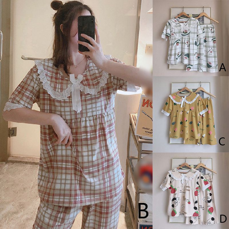 Bộ Đồ Ngủ Pijama Ngắn Tay In Họa Tiết Dễ Thương Dành Cho Nữ