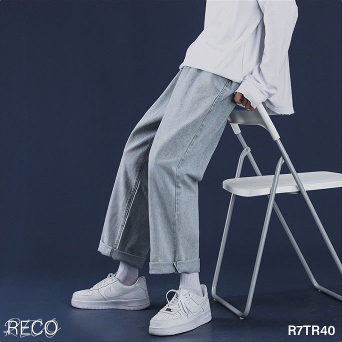 Quần jean baggy nam Hàn Quốc cao cấp dáng rộng ống suông vải jeans bò dày dặn unisex nam nữ R7TR40