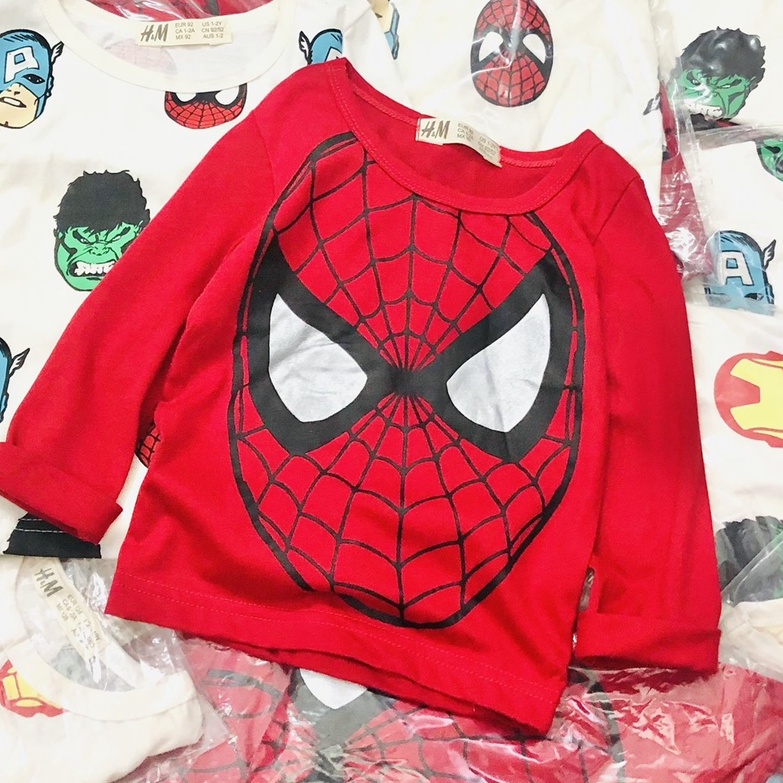 Áo thun dài tay bé trai - Set 2 áo cotton dài tay Spiderman Hm cho bé trai 2-10t