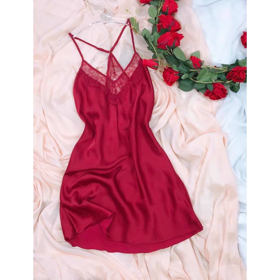 ♥️[Q11.HCM] ♥️[LL190] Đầm ngủ sexy - Váy ngủ satin lụa hai dây hở lưng phối ren cao cấp quyến rũ