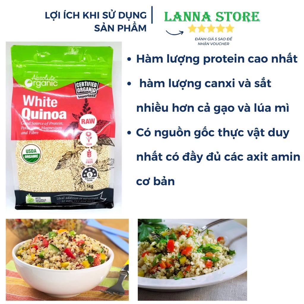 Hạt diêm mạch Organic Quinoa Của Úc Absolute Organic Gói 1Kg