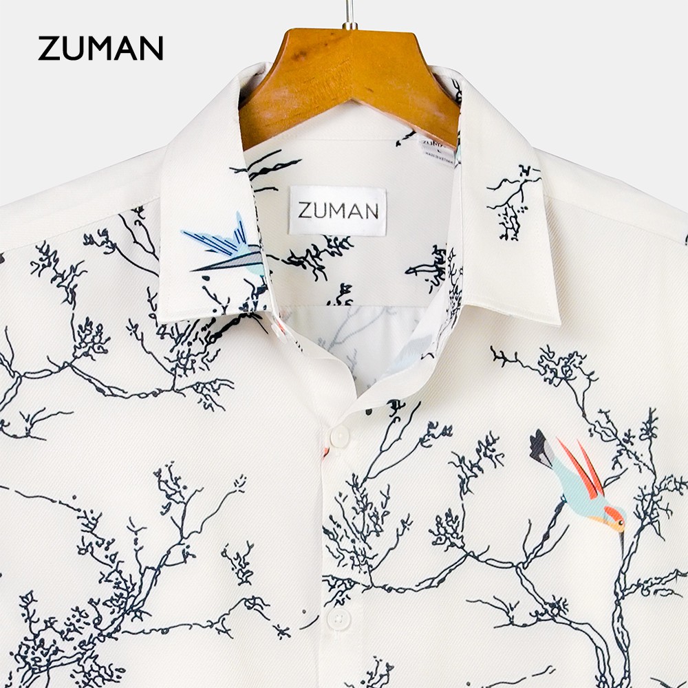 Áo sơ mi nam hoạ tiết tay ngắn Bird's-eye Pattern Shirt ASM106 ZUMAN form suông , chất lụa vân chéo, thoáng mát | BigBuy360 - bigbuy360.vn