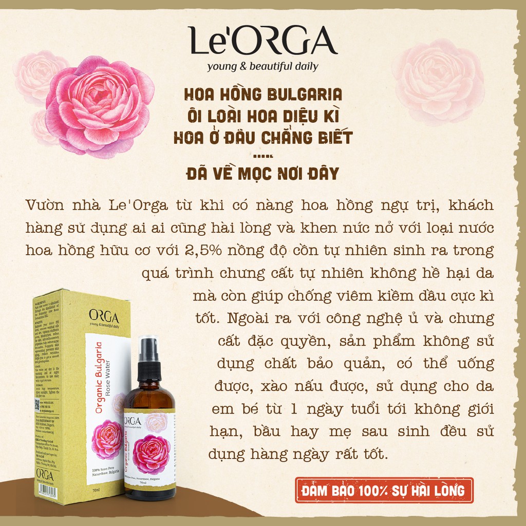 [Mã INCU50 giảm 50K đơn 250K] Nước Hoa Hồng Le'Orga - Toner Organic Bulgaria Cân Bằng Da Se Khít Lỗ Chân Lông 70ml | BigBuy360 - bigbuy360.vn