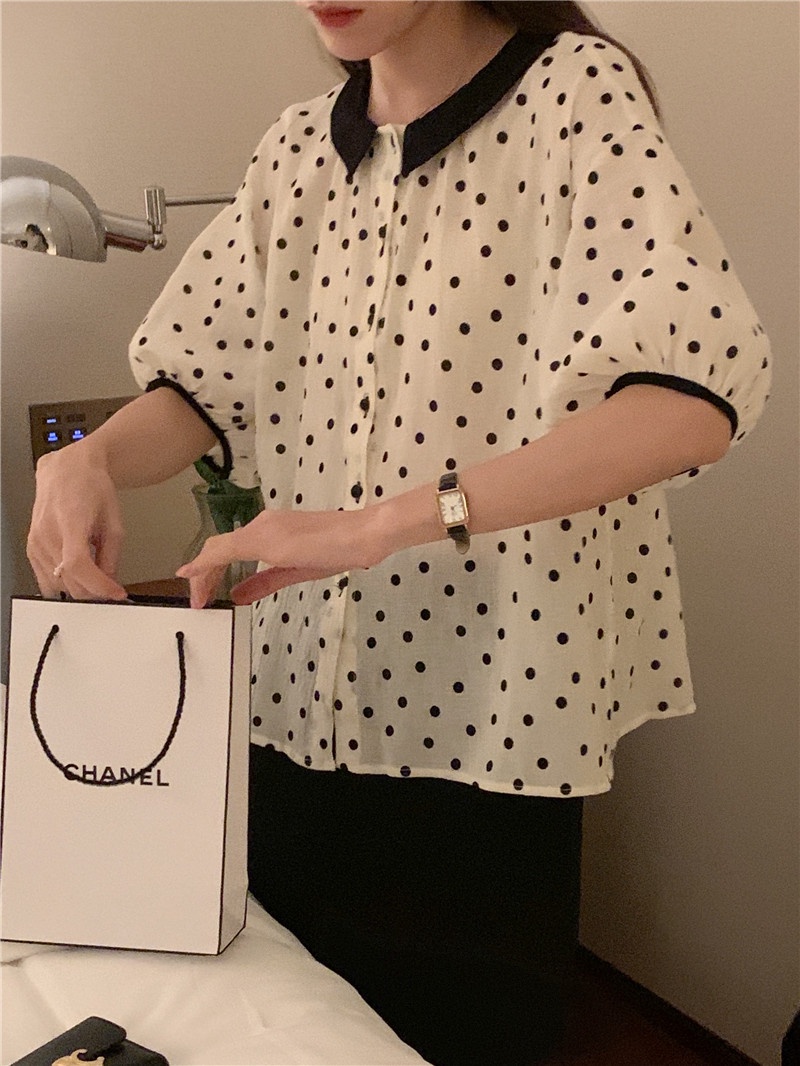 Áo Sơ Mi Chấm Bi Dáng Rộng Ngắn Tay Thời Trang Sành Điệu 53791