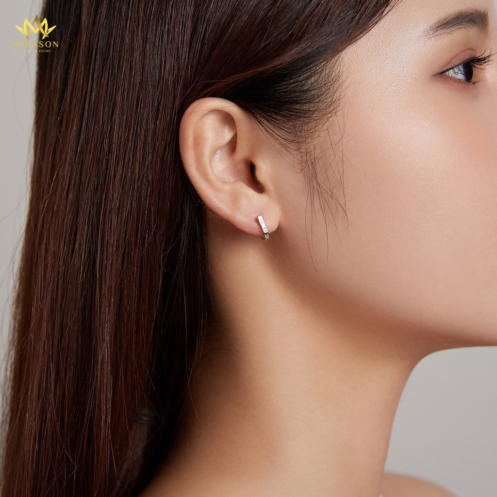 Khuyên Tai Bạc Nữ MIRASON Thanh Bạc Cong Nạm Đá Chốt Vặn MBT261 -  Bông Tai Nữ Bạc 925 Cao Cấp