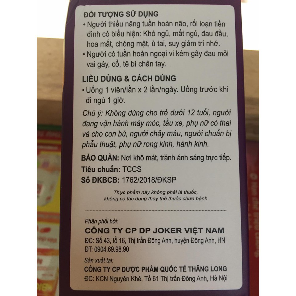 JOGINKGO PLUS giúp hoạt huyết, dưỡng tâm, an thần hộp 60 viên