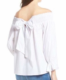 Áo trễ vai chun nơ lưng dài tay