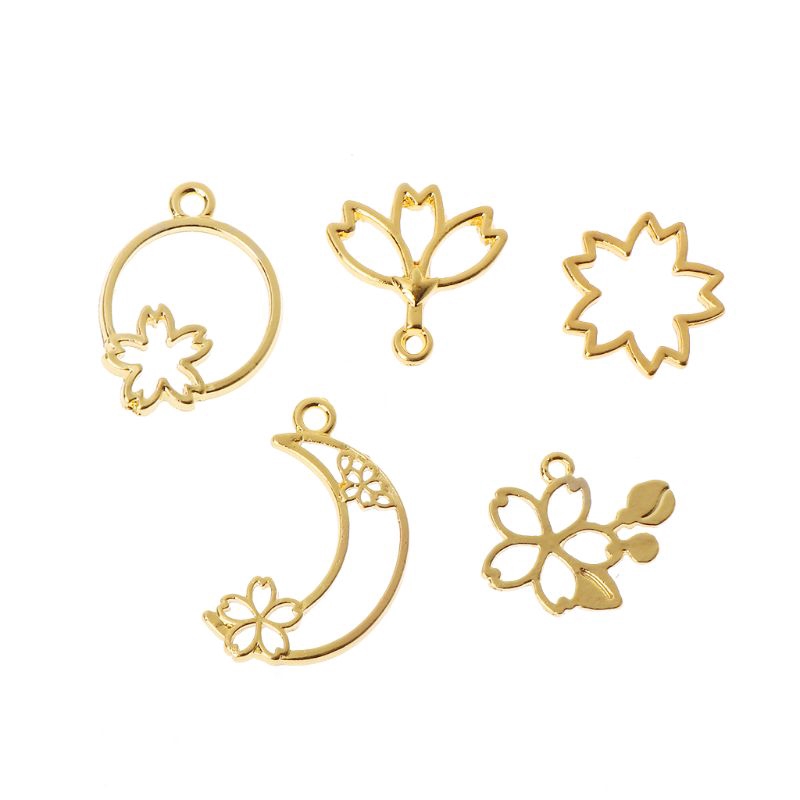 Set 5 mặt dây rỗng làm đồ trang sức hình hoa anh đào xinh xắn