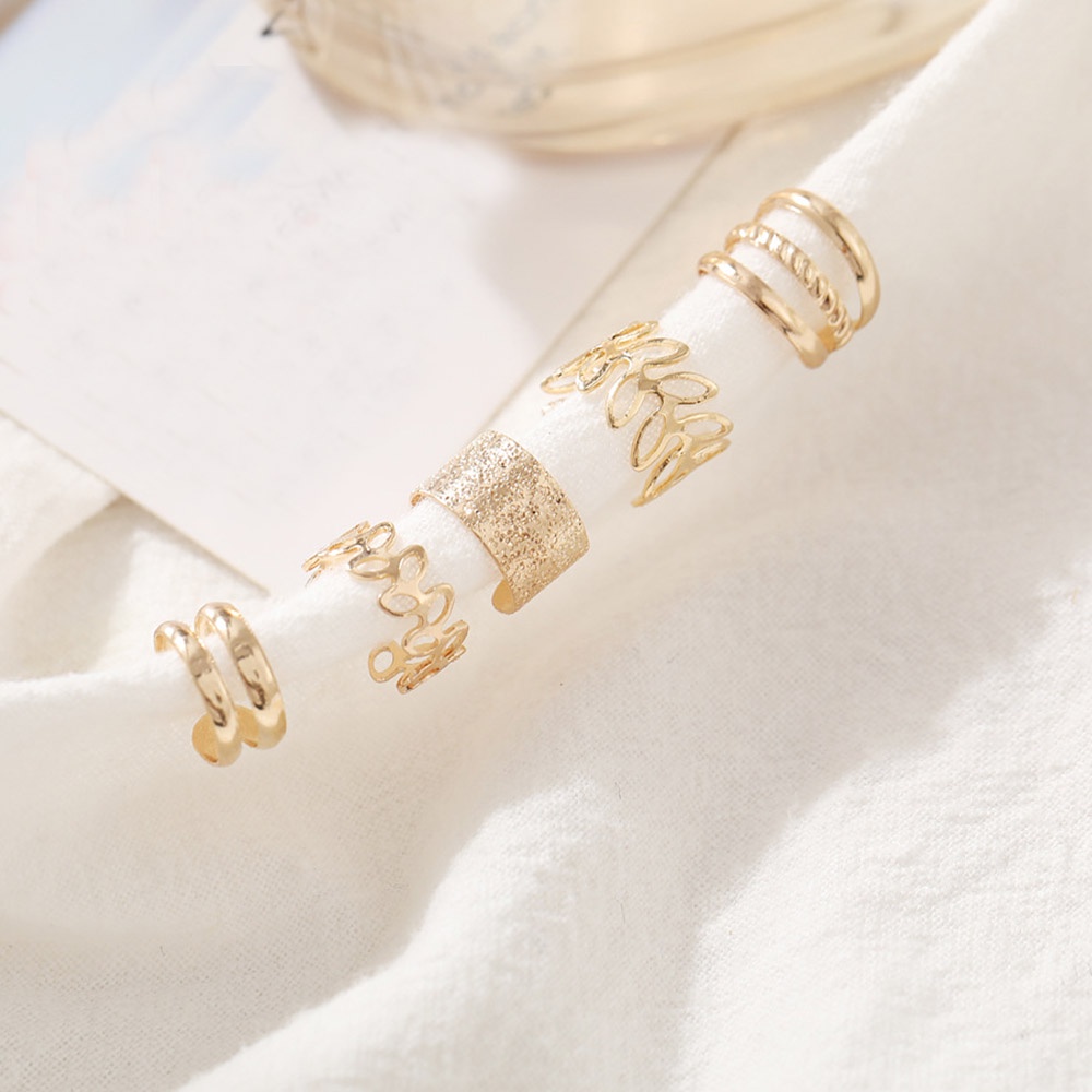 Set 5 khuyên kẹp vành tai kim loại hình lá thời trang cho nữ