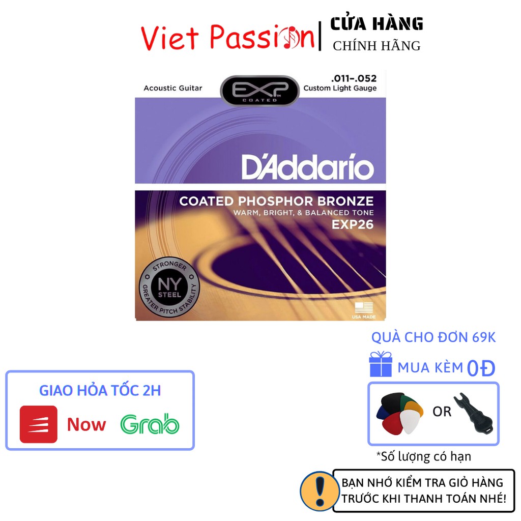 Dây đàn guitar acoustic D'addario Chính Hãng EXP26 EZ910 EJ13 EZ900 EZ920 dây sắt Viet Passion