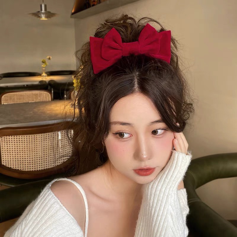Cặp tóc nữ, kẹp tóc nơ nhung đỏ nhiều mẫu nữ tính thời trang - Y035