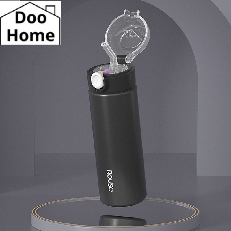 Bình giữ nhiệt cho bé đi học ROUSE, Bình đựng nước mini cute inox 304 thép không gỉ có ống hút dung tích 380ml-DooHome