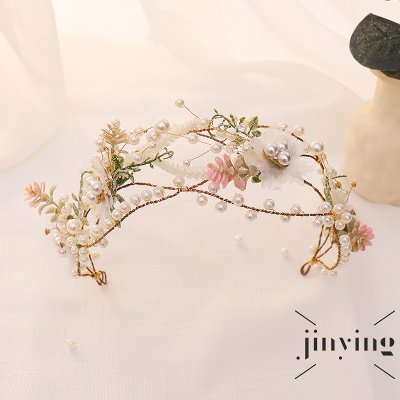 GETNOIVAS Băng Đô Cài Tóc Đính Hoa Và Ngọc Trai Nhân Tạo Cho Cô Dâu