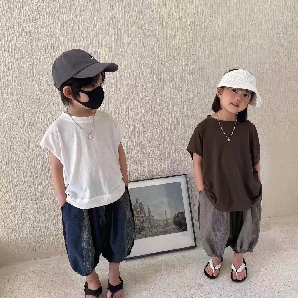 Quần Cotton Lanh Mùa Hè Phong Cách Retro Nhật Hàn Mới Cho Bé Trai Gái~2022