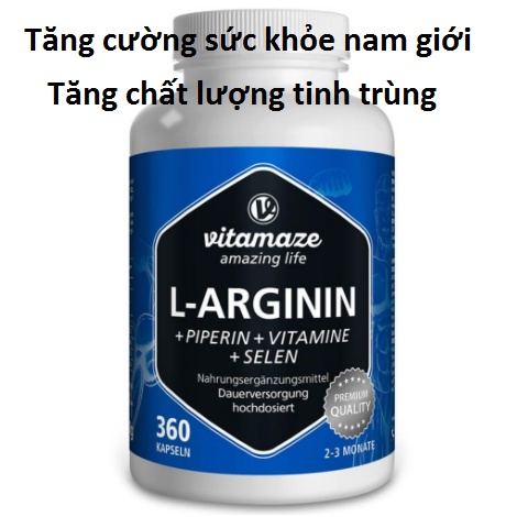 Đồ uống Vitamaze L Arginin lọ 360 viên của Đức