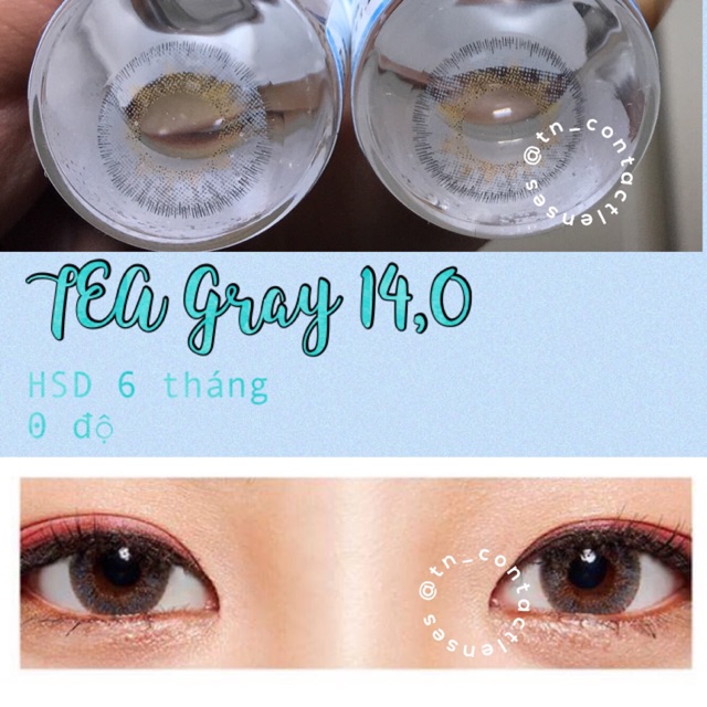 Kính áp tròng TEA Gray - Dia 14.0 - Có độ cận 0->6 - HSD 6 tháng