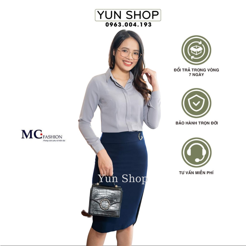 Áo Sơ Mi Nữ  cao Cấp,Áo sơ Mi Nữ Thời Trang Công Sở đẹp, Áo Kiểu Dài Tay Trơn Màu Xám Chuẩn Hãng Mc Fashion A686