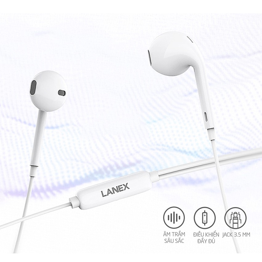 Tai nghe dây LANEX LEP - L01 jack 3.5mm, dài 1.2m, tương thích nhiều thiết bị