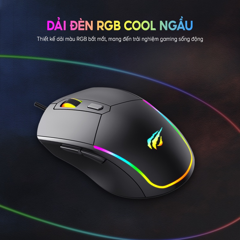 Chuột Gaming HAVIT M79, Đèn RGB, Tích Hợp 6 Nút Điều Chỉnh + 4 Chế Độ DPI, Tuổi Thọ 5tr Lần Nhấn - Chính Hãng Dizigear