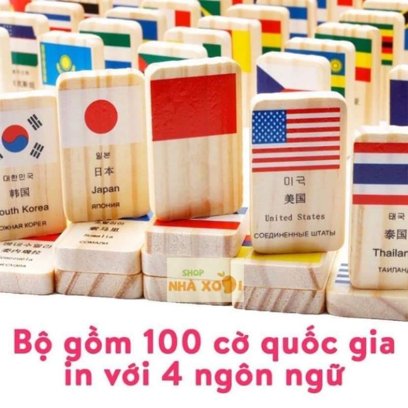 Domino gỗ hình cờ các quốc gia 100 quân