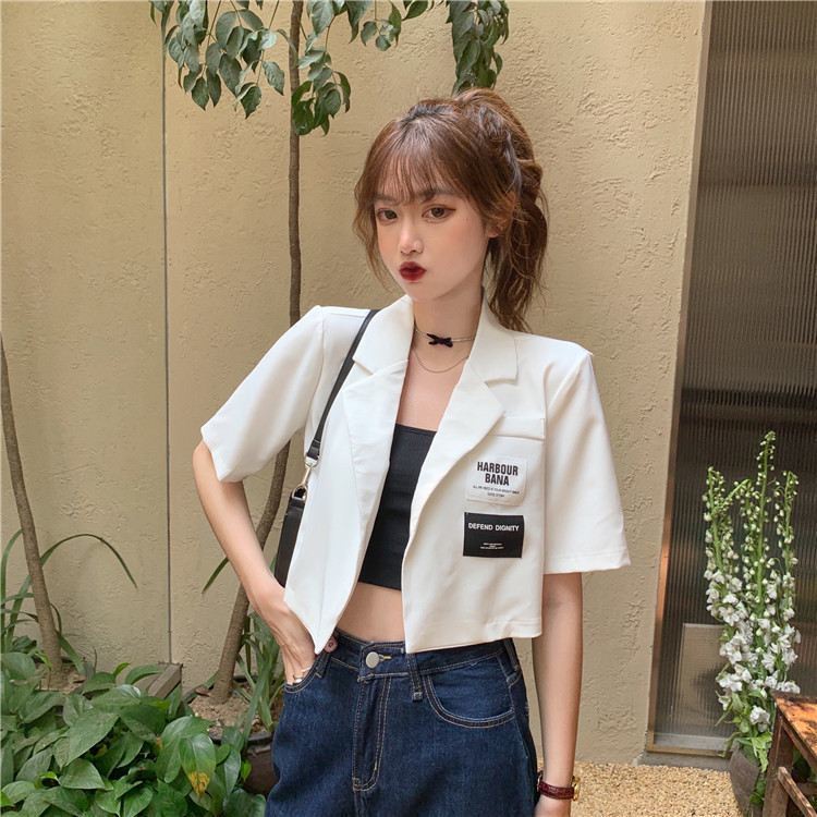 Áo Khoác blazer Tay Ngắn Dáng Rộng Màu Đen Phong Cách Hàn Quốc Thời Trang Mùa Hè Cho Nữ | BigBuy360 - bigbuy360.vn
