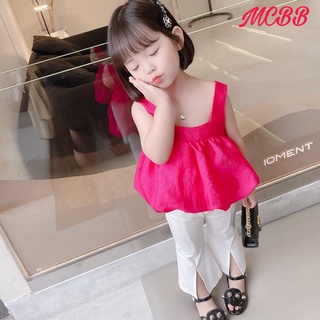 Mcbb - 9-24 kg vải lụa áo hai dây cho bé gái áo kiểu bé gái cổ vuông nơ lưng tanktop 2 dây xòe bồng áo trẻ em blouse bộ