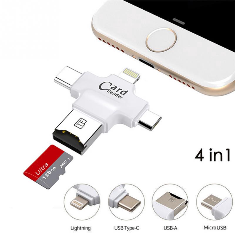 4 in 1 Micro SD Card Reader Type C Micro USB Lightning adapter for iPhone iPad