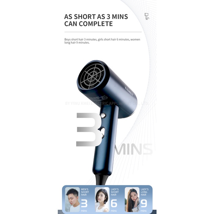 Máy sấy tóc KEMEY KM - 9822 nóng lạnh 2 chiều cao cấp dùng cho gia đình và salon công suất 1800W