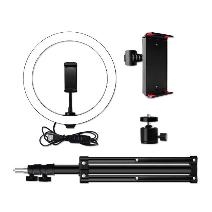 Đèn Livestream 30cm Có 1 Kẹp Điện Thoại + Chân 2m1 - Đèn Hỗ Trợ Chụp Ảnh, Phun Xăm, Bán Hàng -