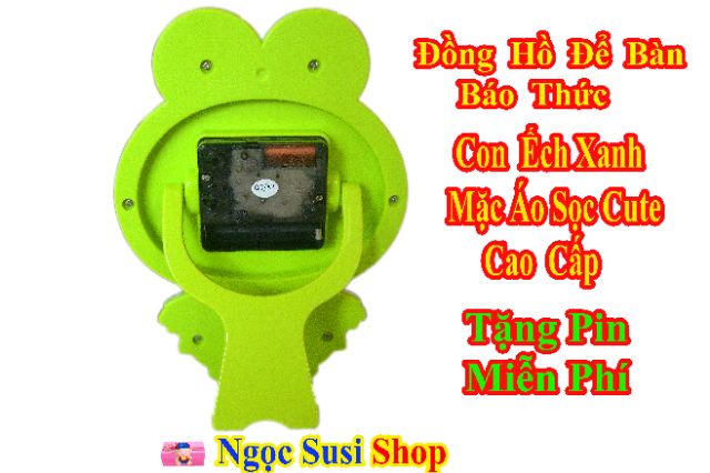 ĐỒNG HỒ CON ẾCH XANH ÁO SỌC CAO CẤP RẤT CUTE + TẶNG PIN + DÙNG ĐỂ BÀN VÀ BÁO THỨC