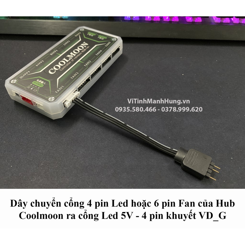 Dây chuyển cổng 4 pin Led hoặc 6 pin Fan của Hub Coolmoon ra cổng Led 5V ARGB 3 pin.