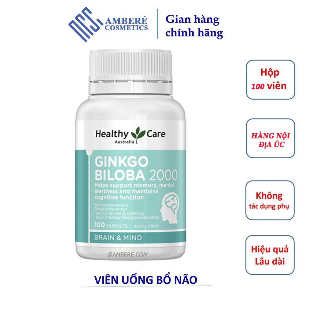 BỔ NÃO GINKGO BILOBA 2000mg Heathy Care hàng Nội Địa ÚC hộp 100 viên