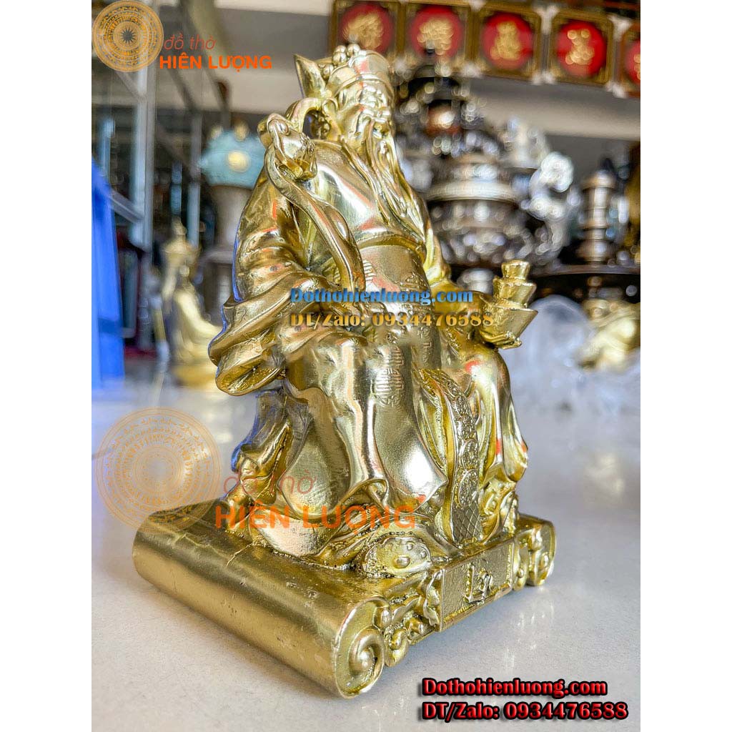 Bộ Tượng Thần Tài - Thổ Địa Màu Vàng Trơn Bằng Đồng Nguyên Chất cao 19cm