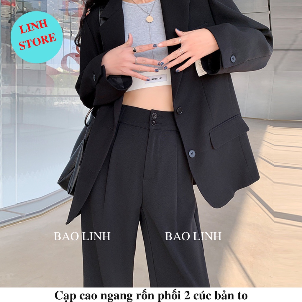 Quần Ống Rộng Nữ Lưng Cao LINH STORE, Quần Suông Culletos Công Sở Phối Hai Cúc Bản To Chất Liệu Tuyết Mưa Vitex Mặc Đi L