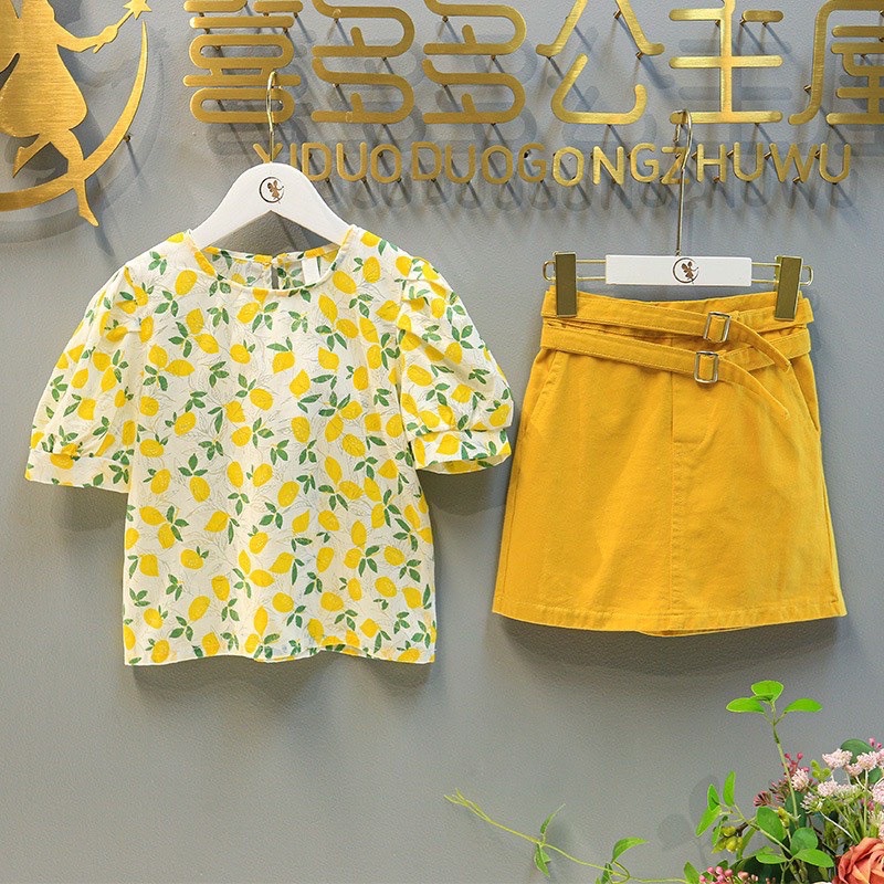Váy bé gái - set áo hoạ tiết quả chanh kèm chân váy cho bé 1-6t