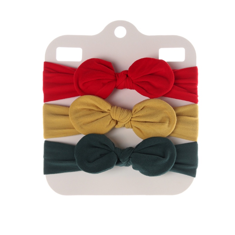 Set 3 Băng Đô Nơ Bằng Nylon Mềm Co Giãn Màu Trơn Dành Cho Bé Gái