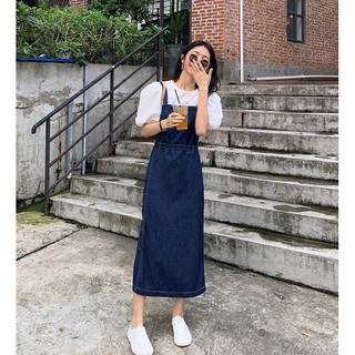 Set Váy Yếm Jean Xẻ Dáng Dài