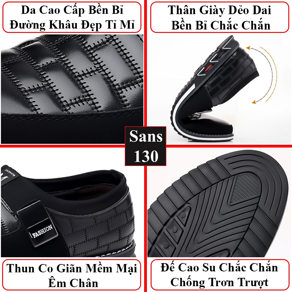 Giày da nam bigsize 52 51 50 49 48 47 46 45 44 43 Sans130 giầy lười không dây đen big size cỡ to lớn đẹp trẻ trung