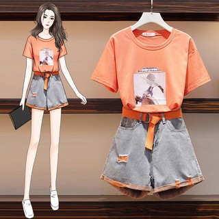 Kích thước lớn Lỏng lẻo thời trang Bộ đồ nữ set trang phục quần áo nữ set quần áo set bộ quần bộ set đồ bộ đồ nữ áo croptop
