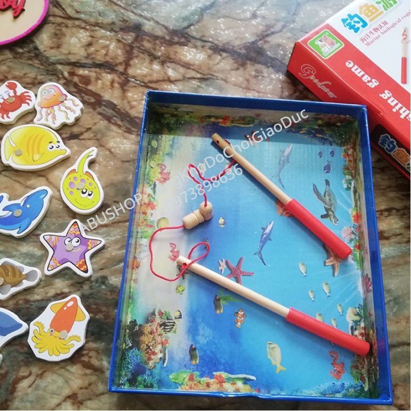 Đồ Chơi Câu Cá Gỗ 32 Cá KÈM BỂ CÁ Bền Đẹp, Sinh Động- Bộ Đồ Chơi Không Thể Thiếu Rèn Tính Kiên Trì, Linh Hoạt Tay Mắt Bé