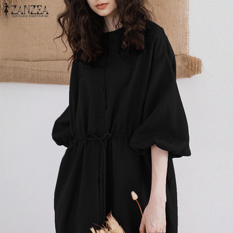 ZANZEA Đầm Nữ Tay Lỡ Cổ Tròn Eo Thắt Thời Trang Hàn | BigBuy360 - bigbuy360.vn