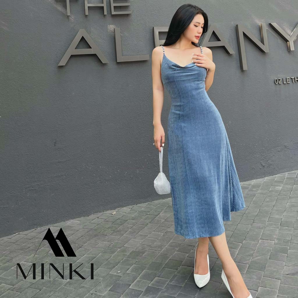 ĐẦM GÂN NHUNG CỔ ĐỖ 5 MÀU - CHẤT LIỆU CAO CẤP -  MÀU ĐỎ / XANH / ĐEN / HỒNG / CAM