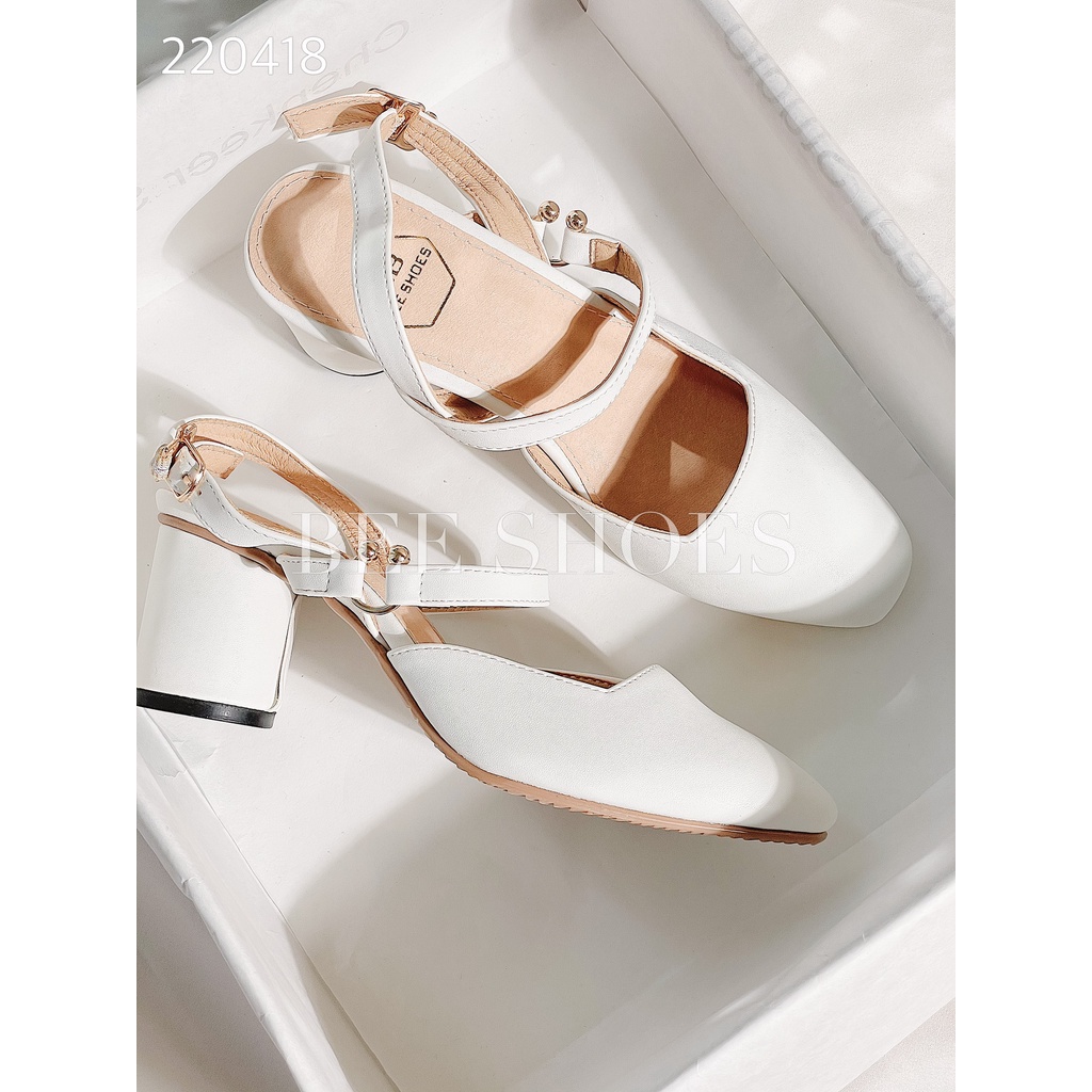 BEESHOES - SANDAL NỮ MŨI VUÔNG- SANDAL NỮ MŨI VUÔNG GÓT TRÒN CAO 5 PHÂN SẴN MÀU ĐEN - TRẮNG - KEM 220418