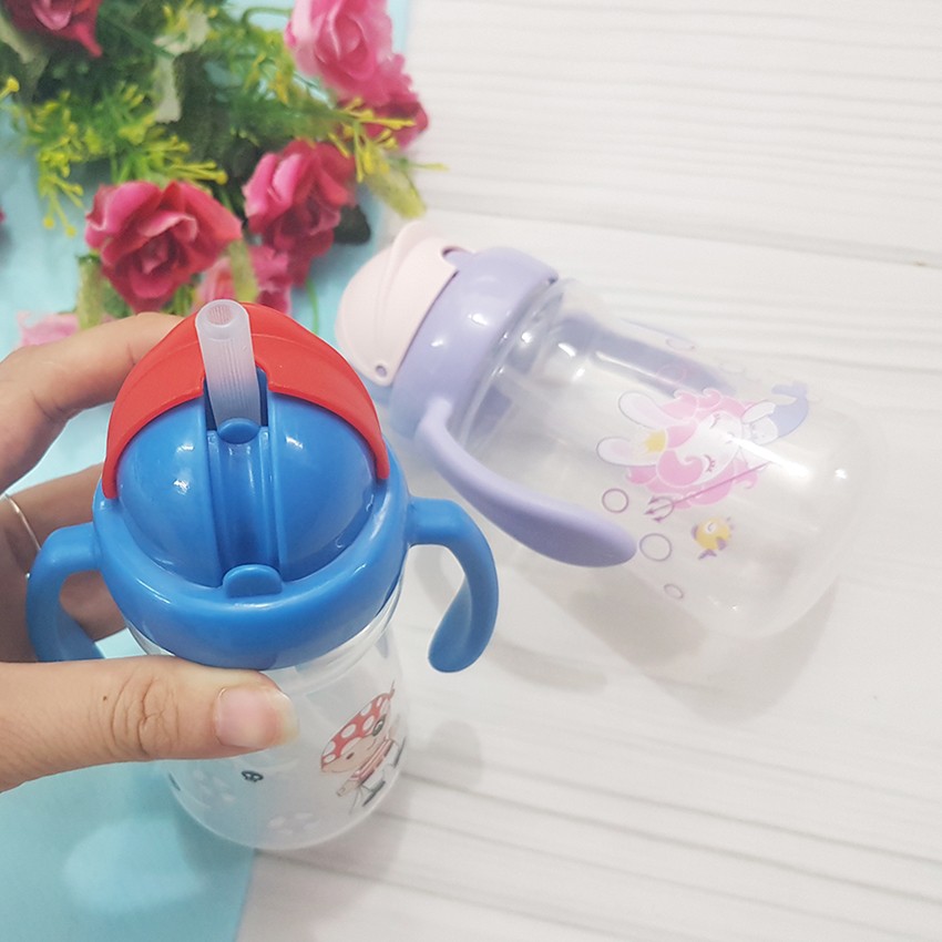 (Tặng cọ ống hút) Bình uống nước cốc tập uống ống hút 2 tay cầm Upass Thái Lan 150ml cho bé